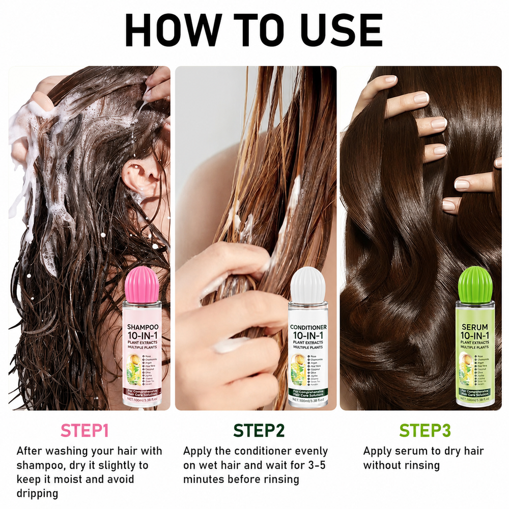 How to use shampoo conditioner and serum three step hair care routine