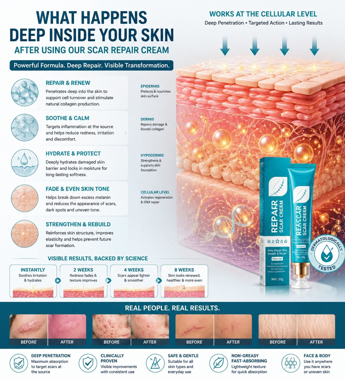 How Advanced Scar Repair Cream works inside the skin