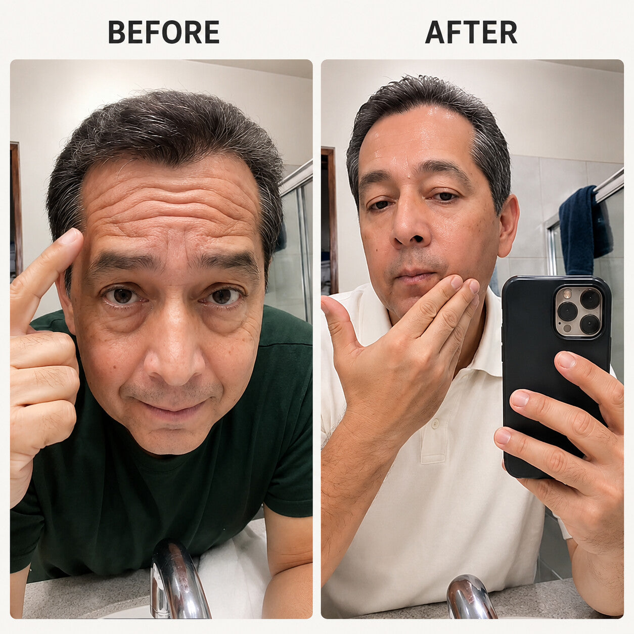 Customer before and after comparison showing the forehead and face